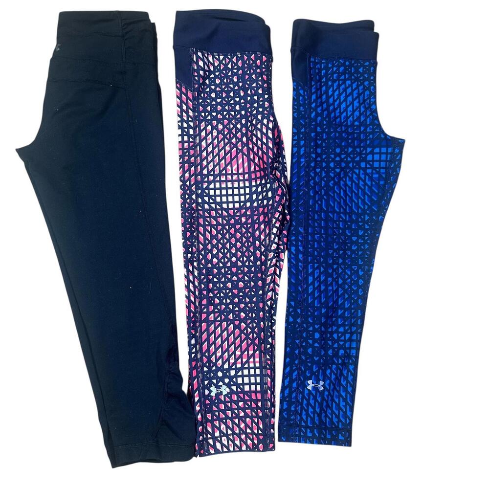 Under Armour Cropped Women's Leggings XS-SM - Black, Pink, and Blue Patterned